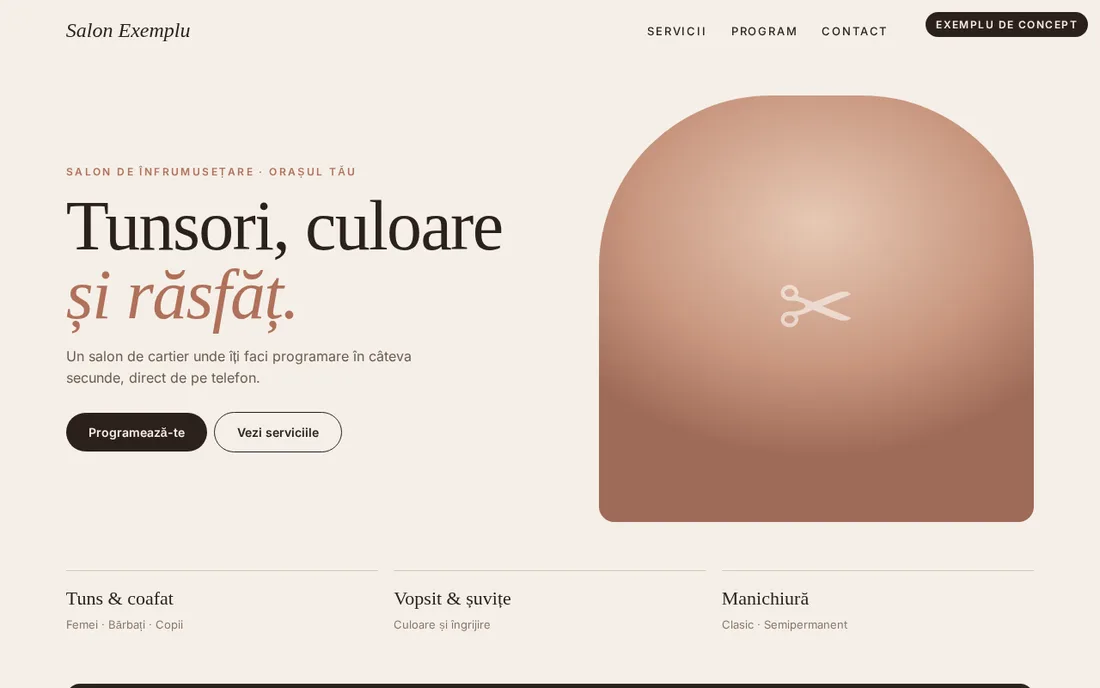 Concept example: website for a beauty salon, shown on a laptop